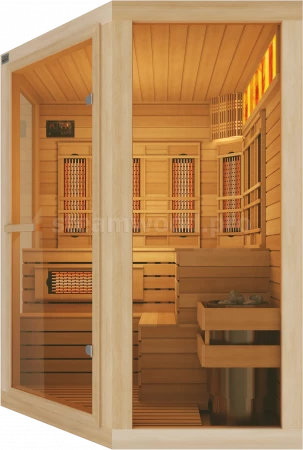 Трехместная угловая комбинированная сауна Comfort из кедра